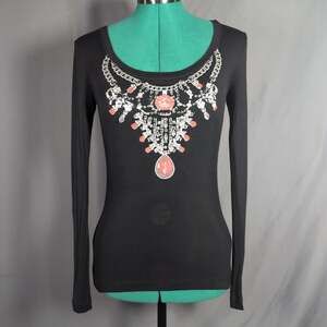 Princess Vera Wang Y2K Gothic Glam Embellished Black Top XS Mcbling